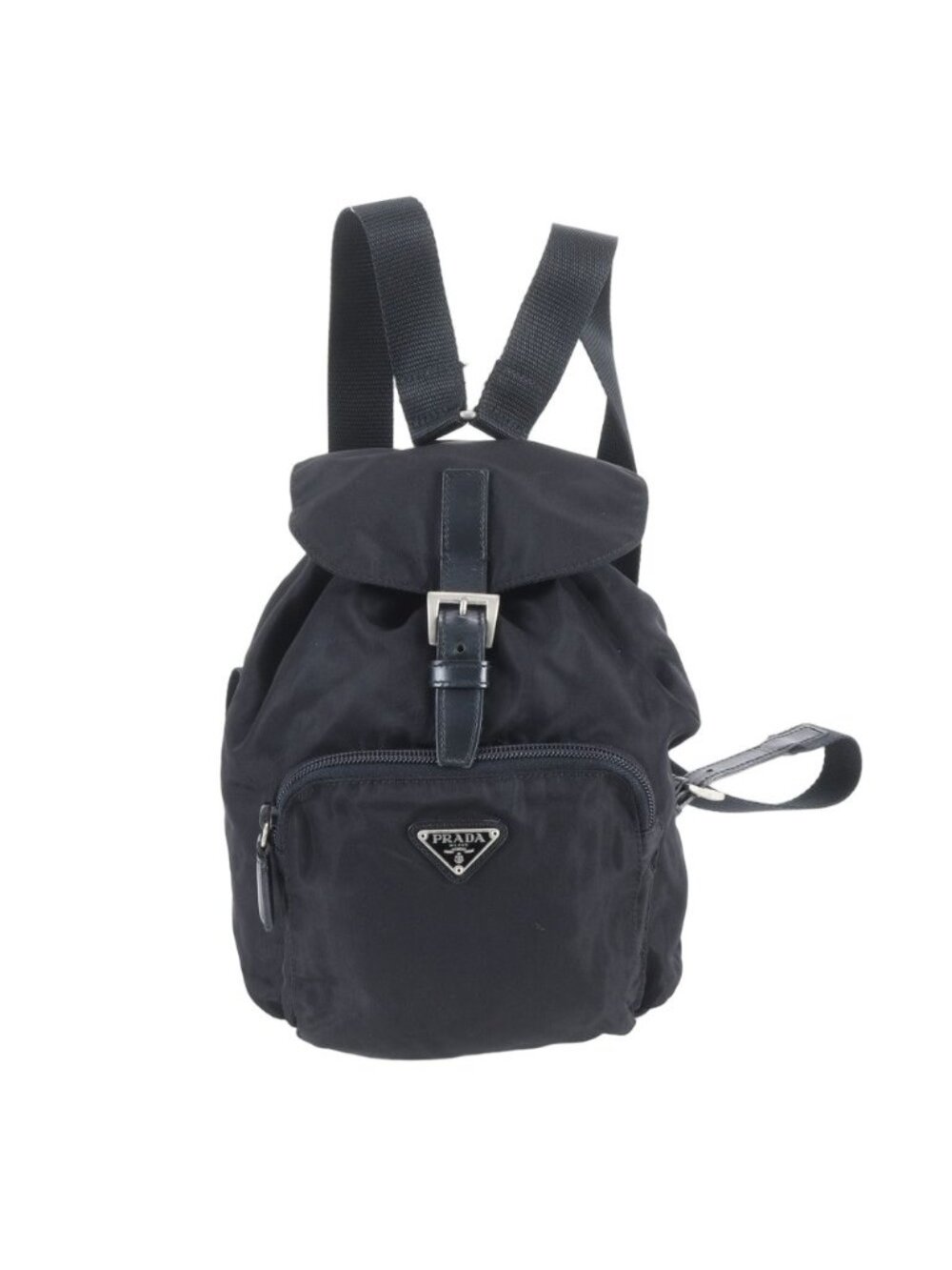 Prada Tessuto Nylon Triangle Logo Leather Backpack Shoulder Bag Black
